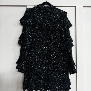Frame Denim Black and White Ruffled Mini Dress